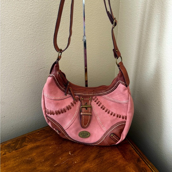 BOC Pink and Brown Cedar Ridge Hobo Crossbody Bag with Dual Zippers - Picture 1 of 10
